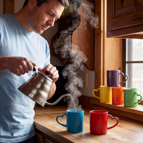 Set 6, 10 oz Pickmesh Colorful Ceramic Coffee Mug of Rainbow Enamel Mugs with Handles, Dishwasher and Microwave Safe
