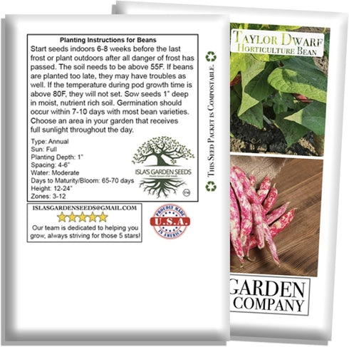 25+ 85% Taylor Dwarf Horticulture Bush Bean Seeds (Phaseolus vulgaris) Non-GMO Heirloom Cranberry Bean Seeds