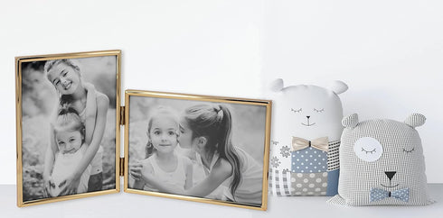 Vertical Horizontal Combo- Double 4 by 6 Inch Metal Folding Picture Frames-(1 Landscape and 1 Portrait Style) (Modern gold) by LEADEX