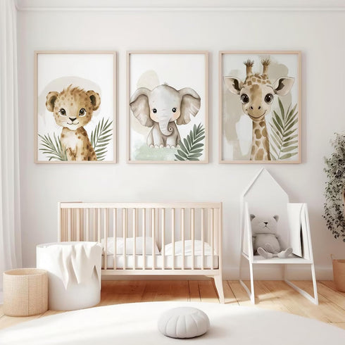 Lhoiplme 8x10x3 Inch Nursery Animal Wall Art Decor Baby Boy Kids Room Pictures Safari Jungle Nursery Canvas Wall Decor