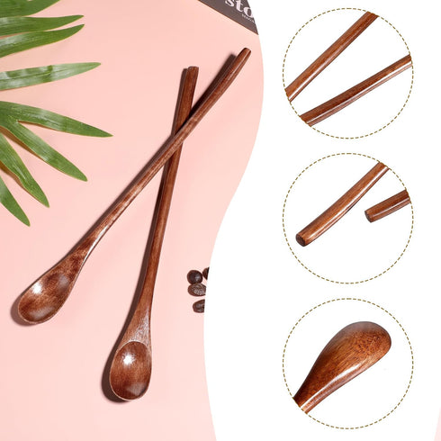 Piriuuo 2 9.25 Inch Pcs Long Wooden Teaspoon, Wooden Teaspoons for Honey Long Bamboo Honey Spoons for Jam Dessert