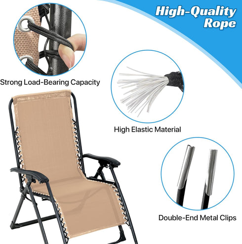 17" 63" Ostlttyn Zero Gravity Chair Replacement Fabric Kit, W x L Repair Cloth with Replacement Bungee Cord for Anti