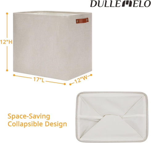 DULLEMELO Large Fabric Storage Basket, Collapsible Storage Container Box with Handles for Organization, Cream