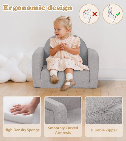 Foryoomi 2-in-1 Kids Couch, Soft Toddler Couch Fold Out with Blanket, Comfy Toddler Chair, Convertible Sofa, Gifts