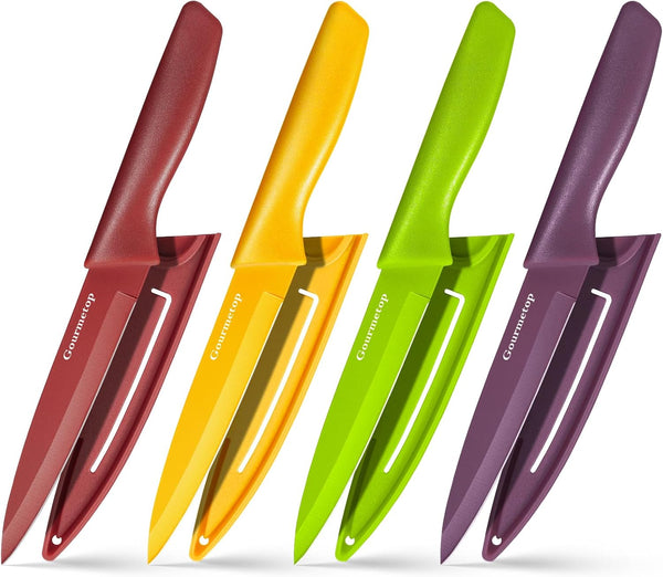 Paring Knife Set of 4 with Cover, 4.5" Premium Stainless Steel Paring Knives, Small Kitchen Knife Set for Fruit and