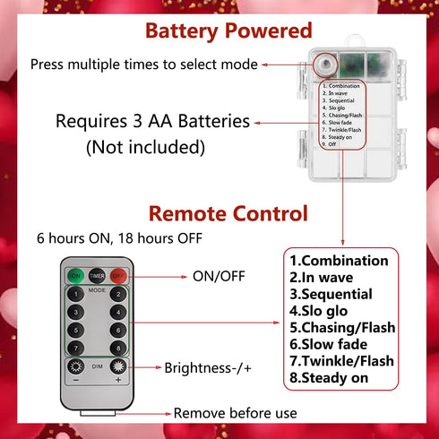30 Curyidy Valentines Day Decor Heart String Lights, LED Fairy Lights with Remote Control & Waterproof Battery Operated