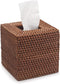 Rattan Tissue Box Cover, Natural Woven Facial Napkin Holder Square (Honey Brown, 5.5x5.5x5.9 Inch)