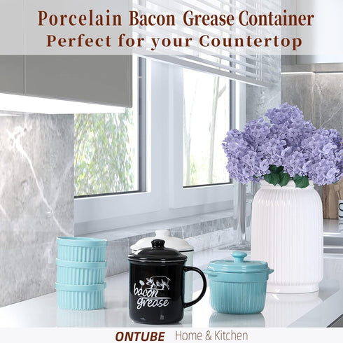 Ceramic Bacon Grease Keeper with Strainer - Kitchen Storage Solution