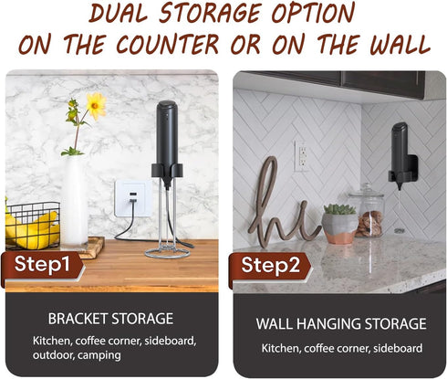Handheld Milk Frother Wand Rechargeable with Stand for Latte, Electric Whisk Coffee Frother, Drink Mixer