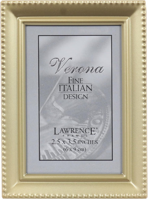 Lawrence 11423 Antique Gold Brass Picture Frame, 2x3 Inch, Beaded Edge Design