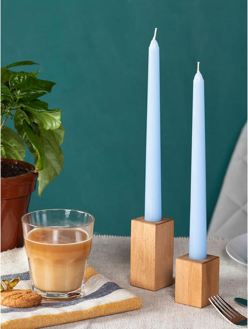 CANDWAX 10 inch Taper Candles, Set of 4 Dripless Unscented Candlesticks for Dinner and Household Use - Light Blue