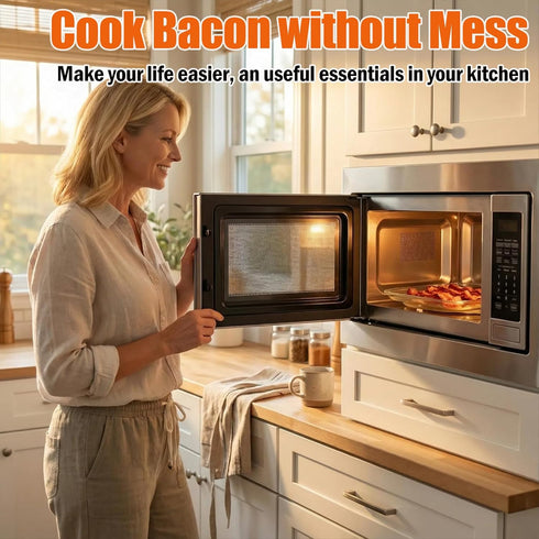 9.84inch, Microwave Bacon Cooker Pan, Square Glass Bacon Tray for Microwave and Oven Cook Crispy Strips in Minutes, No