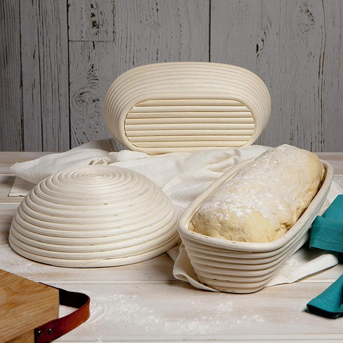 Banneton Bread Proofing Basket Set of 2, 9 inch Round Sourdough Proofing Bowls, Handmade Rattan Baskets and Liners