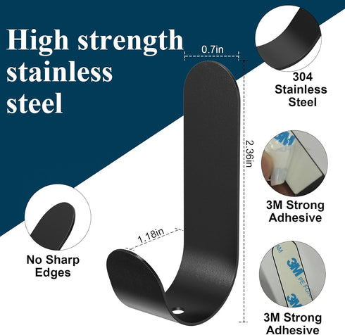 20 PCS Adhesive Towel Hooks, Stainless Steel Self Adhesive Wall Hooks, Heavy Duty Waterproof Rustproof for Bathroom,