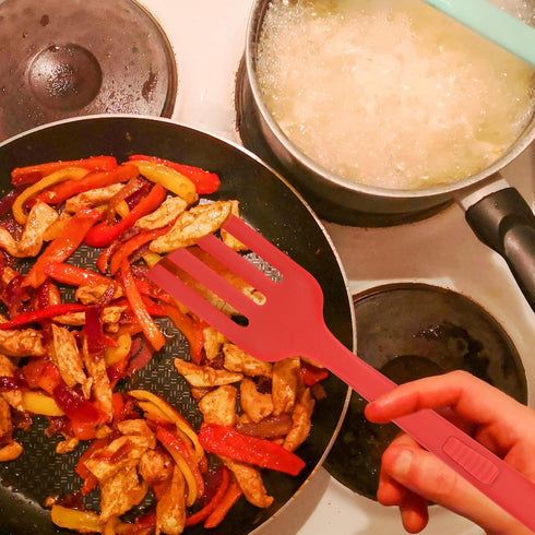 Healeved Silicone Flexible Forks, Nonstick Blending Fork for Cooking Utensil, Ultimate Kitchen Stir Mix Mash (Red)