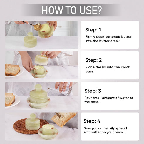 4 Inch Countertop Mini Marble Butter Dish Green Onyx Butter Crock with Lid, Spreadable Butter Container for and Kitchen
