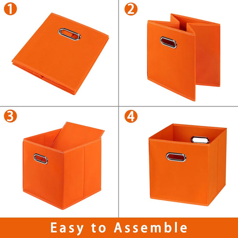 Fabric Cube Organizer with Handle, Foldable Storage Bins 11x11x11, Set of 6, (Orange) for Cloth or Accessory Storage
