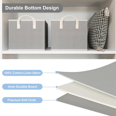 Storage Bins for Shelves, 3-Pack Medium Linen Organizers and Collapsible Baskets with Handles for Bedroom, Gray