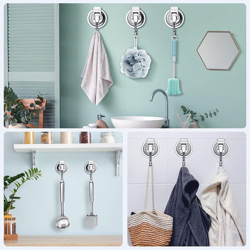 Heavy Duty Vacuum Suction Cup Hooks, Silver Plated Polished Super Suction for Kitchen Bathroom
