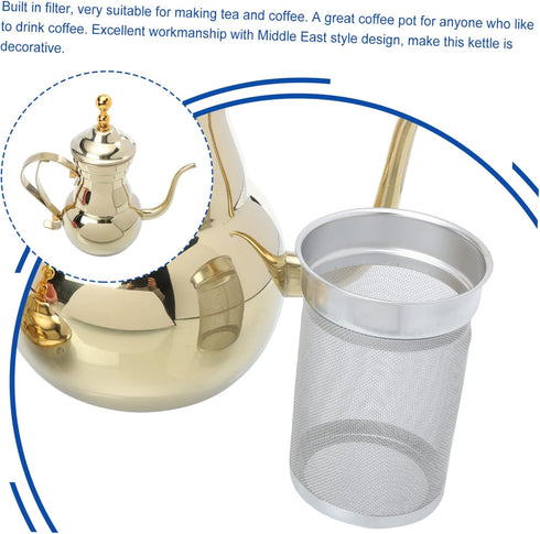 SHOWERORO Arabic Coffee Pot, Whistling Teakettle for Stovetop, Stainless Steel Hand Brewing Tea Pot