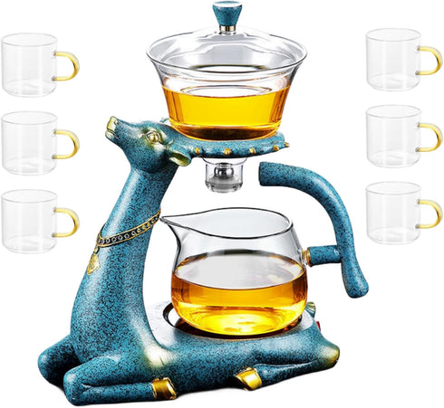 Mozeo Heat-resistant Kungfu Glass Tea Set with Heater Attract Water Diversion Rotating