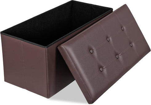 JupiterForce Ottoman Storage Bench, 30 Inches Folding Faux Leather Ottoman Bench with