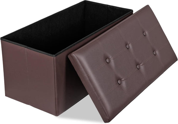 JupiterForce Ottoman Storage Bench, 30 Inches Folding Faux Leather Ottoman Bench with