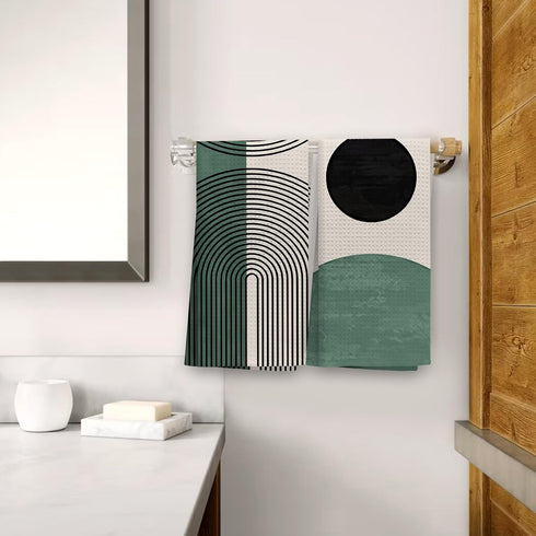 Boho Kitchen Towels, Green Boho Decorative Hand Towels, Boho Bohemian Green Kitchen Bathroom Decor, Boho Green Dish Tea Hand Towels for Kitchen Bathroom Decorative 16x24 Inch, Set of 2 by OHSUL