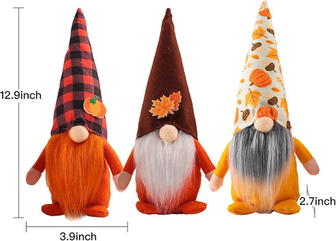 3 Pcs Fall Decoration Gnomes Plush Elf Doll Figurine with Pumpkin and Autumn Maple Leaves for Thanksgiving