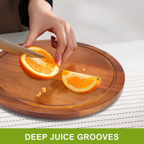 Round Acacia Wood Cutting Boards for Kitchen - Best Wooden Charcuterie Boards and Pizza Cutting Board