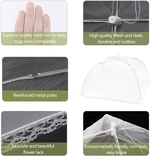 Onarway 6 Pack Food Covers - 17 Inch Pop-Up Encrypted Mesh Plate Serving Tents, Fine Net Screen Umbrella for Outdoors,