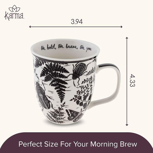 Karma Gifts 16 oz Black and White Boho Mug Beetle, Cute Ceramic Coffee and Tea Mug