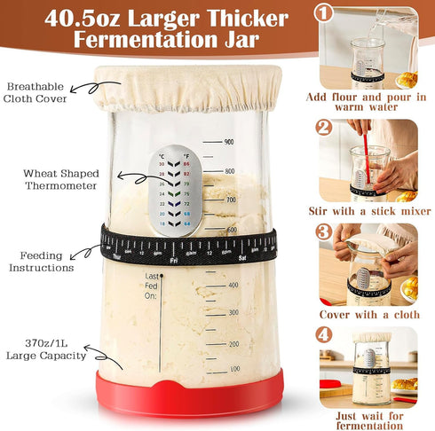 9" 10" 37oz Sourdough Starter Kit with Round & Oval Banneton Proofing Basket and Starter Jar - Beginner-Friendly