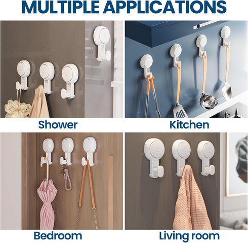 TAILI 4 Pack Suction Towel Hook for Bathroom, Damage-Free Hanging Hooks for Inside Shower Wall, Powerful Vacuum Suction