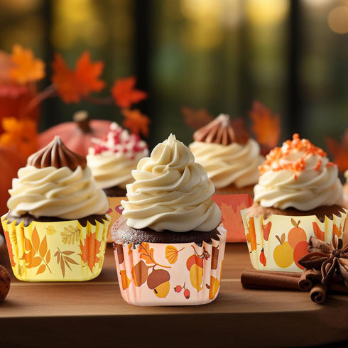 Whaline 600Pcs Fall Thanksgiving Mini Square Cupcake Liners, Pumpkin Leaf Acorn Cupcake Wrappers