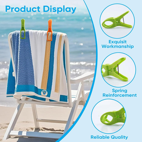 8 Pack Beach Towel Clips for Beach Chairs, Large Pool Chair Clips for Towels, Vacation Must Haves