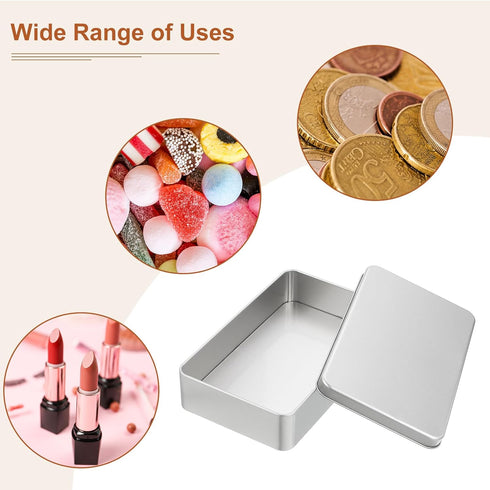 uxcell 2Pcs Metal Tin Box Containers, 7.1x4.3x1.6 Inch Silver Mini Portable Hinged Tins Box with Lid for Home Storage