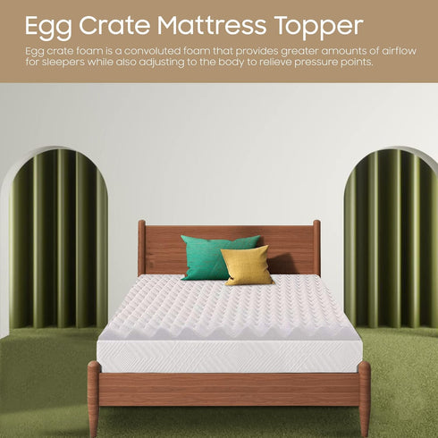Zayton 2-inch Convoluted Foam Mattress Topper with Egg Shell Design | Breathable, Soft, and Comfortable Bed Toppers