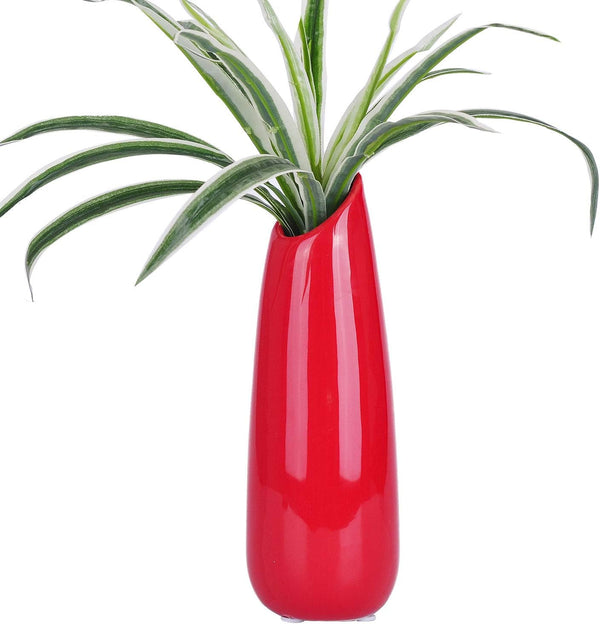 VanEnjoy 9.4" Red High Creative Oblique Opening Design Desktop Ceramic Vase for Home Office Decoration