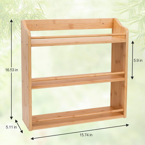 3 Counter Tier Bamboo Spice Rack, Seasoning Jars Rack Shelf Spice Organizer for Kitchen or Wall Mounting