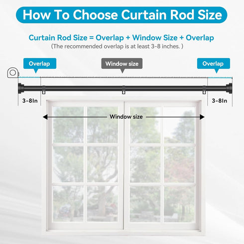 Black Curtain Rods for Windows 28 to 48 Inch, 2 Pack Heavy Duty Metal Stainless Steel Adjustable Drapery Rod with