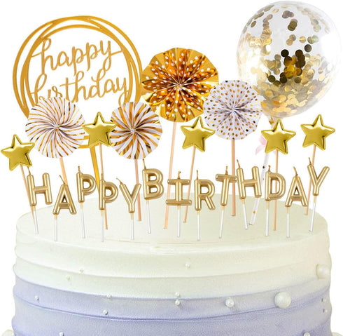 BEAN LIEVE Birthday Candles Set - Cake Topper Decoration with Confetti Balloon Stars and Cupcake Toppers, 12 Pieces