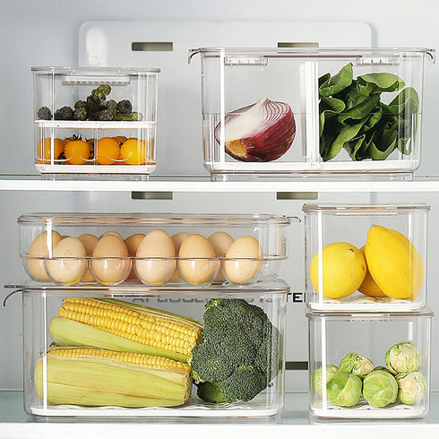 '-3 Pack elabo Fruit Storage Containers for Fridge Fresh Produce Saver Stackable Fridge Organizers Bins with Lids, Drain