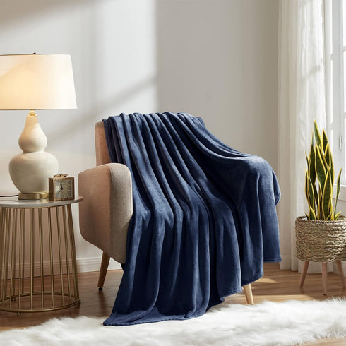 KMUSET Navy Fleece Blanket Throw Size, Lightweight Super Soft Cozy Luxury Microfiber Bed Blanket