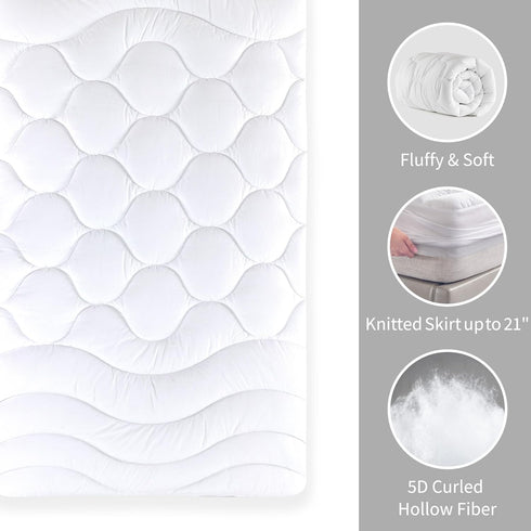 Quilted Fitted Mattress Pad, Fluffy Noiseless Cover for College Dorm, Cooling Comfort Topper, Twin