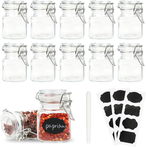 Glass Jars with Airtight Lids, 3.4 oz Small Spice Jars, 12 Pack with Silicone Gasket, Chalkboard Labels