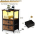 Klaus Kelsie Land Nightstand with Charging Station and LED Lights, Small Night Stand for Bedroom with Fabric Drawer