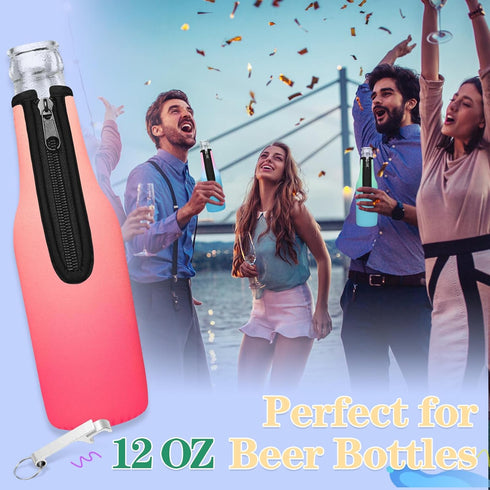 12 OZ Color,24 Pack) Beer Bottle Cooler Sleeves,Standard Zip-up Extra Thick Neoprene Insulated Sleeve-Keep Beer Cold