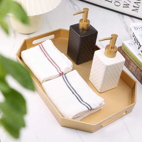 15.7"*10.2"*1.57" Gold Decorative Tray with Handles, Versatile Serving Tray for Coffee Table, Ottoman, Ideal