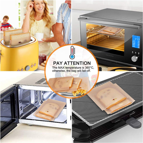 10 Toaster Bags - Reusable Non Stick Grilled Cheese Bags for Sandwiches, Chicken, Nuggets, Panini, and Garlic Toasts